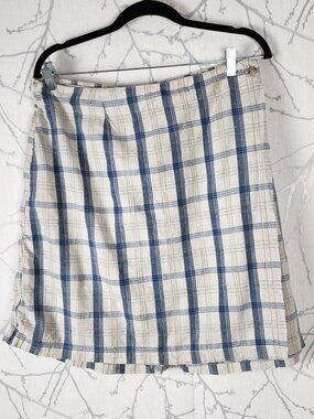 Encore White Plaid Cotton Linen Wrap Around Skort
